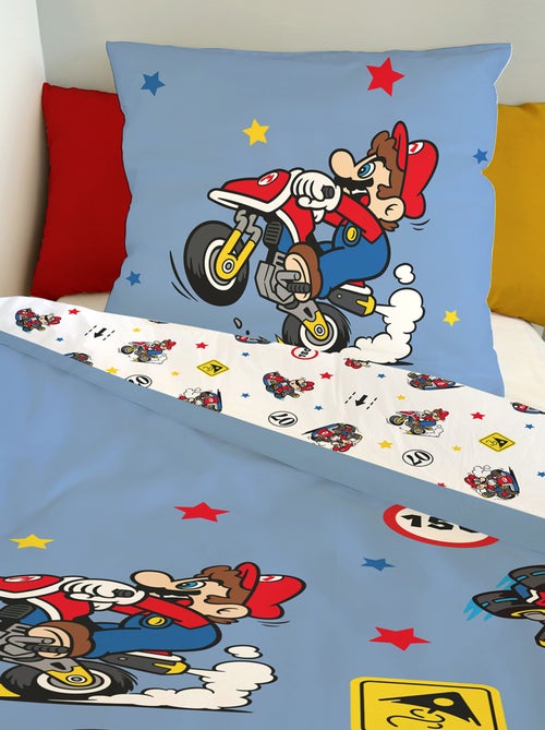 Housse de couette Mario Kart 140x200 cm - 100% Coton - Bleu - Kiabi
