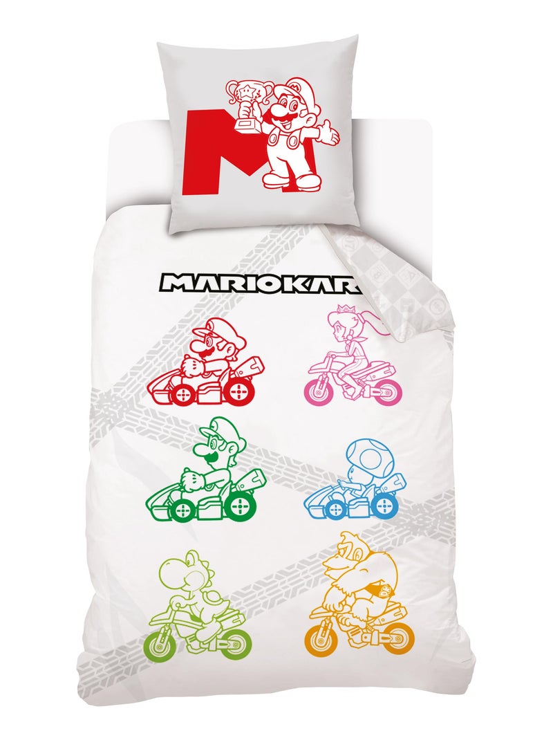 Housse de couette Mario Kart Rainbow 140x200 cm - 100% Coton - Blanche Blanc - Kiabi
