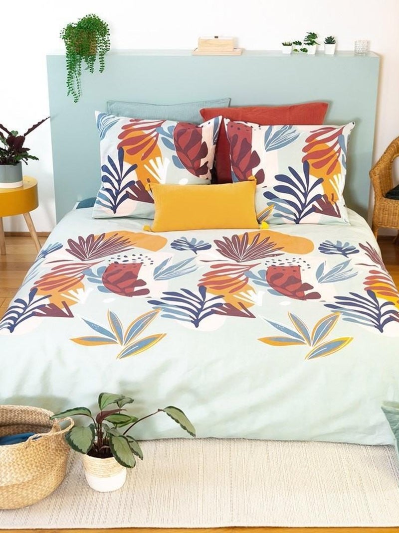 Housse de couette  Matty + taie(s) 100% coton 57 fils Vert - Kiabi