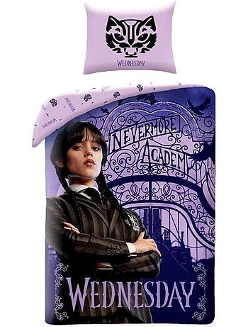 Housse de Couette Mercredi "Nevermore Academy" 140x200 cm + taire - Parure de lit coton