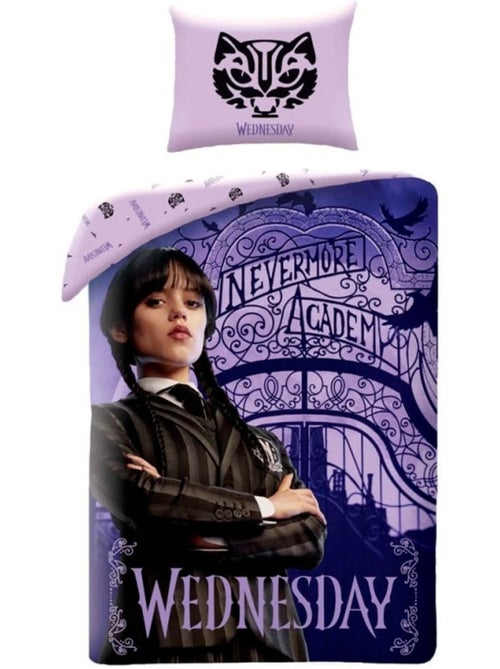 Housse de Couette Mercredi "Nevermore Academy" 140x200 cm + taire - Parure de lit coton - Kiabi