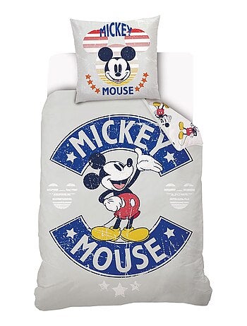 Housse de couette Mickey Mouse Disney 140x200 cm - 100% Coton - Gris