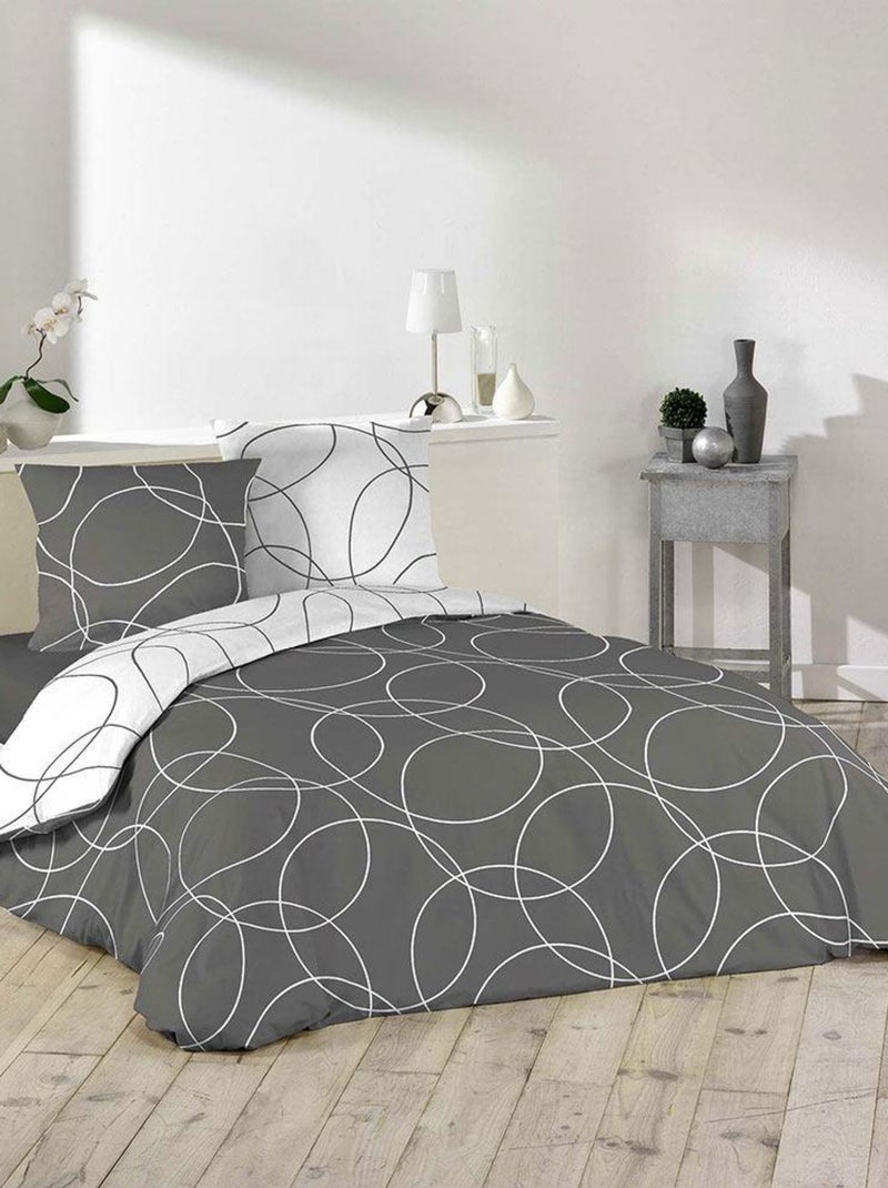 Housse de couette microfibre 220x240 Elton + 2 taies Gris - Kiabi