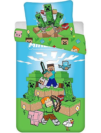 Housse de Couette Minecraft Joueurs 140x200 cm avec taie - Parure de lit enfant