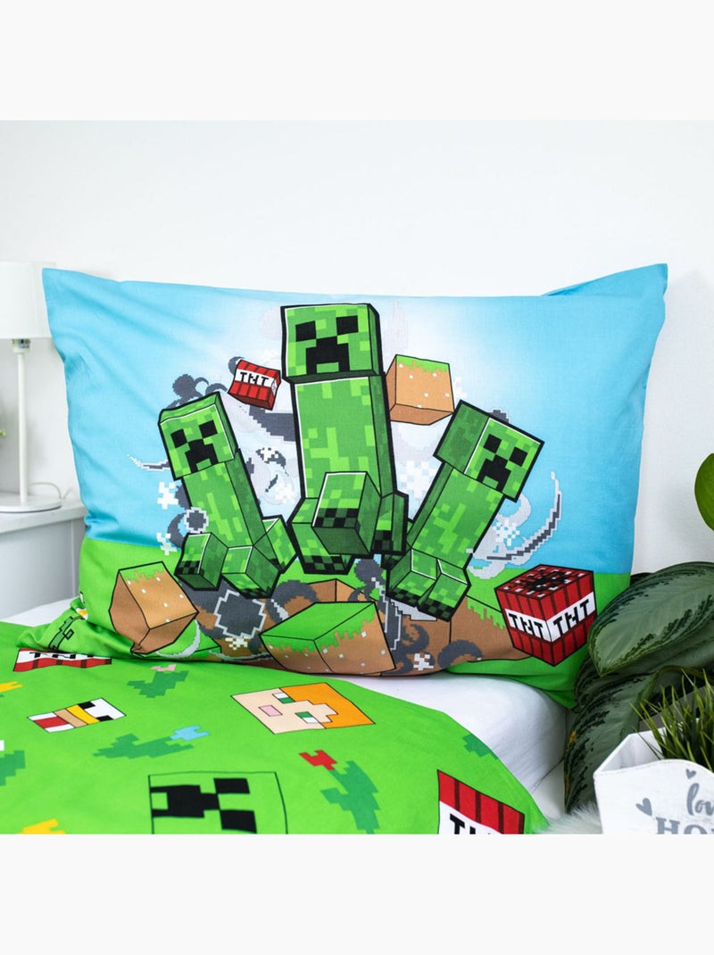 Housse de Couette Minecraft Joueurs 140x200 cm avec taie - Parure de lit enfant Blanc Vert Bleu - Kiabi