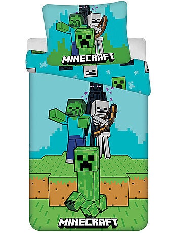 Housse de Couette Minecraft Survival Mode 140x200 cm + Taie - Parure de lit enfant