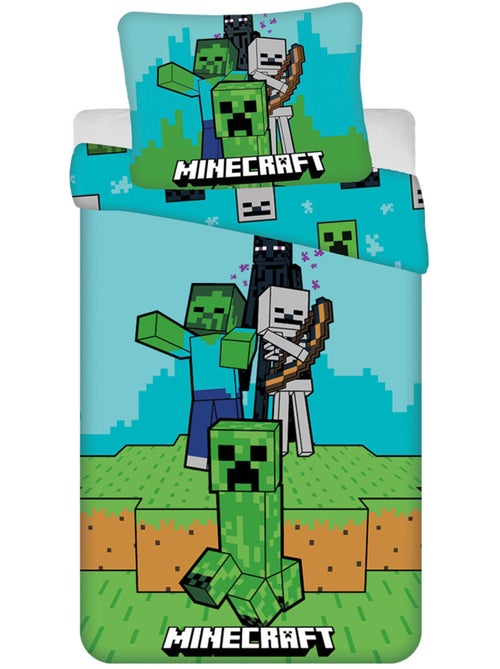 Housse de Couette Minecraft Survival Mode 140x200 cm + Taie - Parure de lit enfant - Kiabi