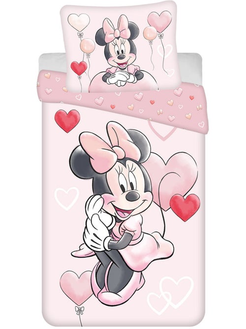Housse de Couette Minnie Coeur 140x200 cm - Coton - Parure de lit enfant - Kiabi