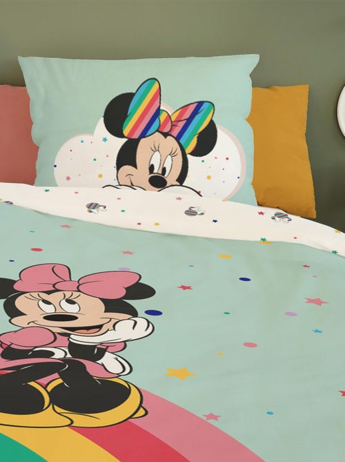 Housse de couette Minnie Disney Arc-en-ciel 140x200 cm - 100% Coton - Vert d'eau - Kiabi