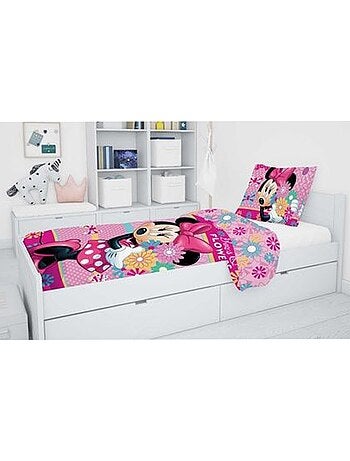 Housse de Couette Minnie Fleurs 140x200 cm + taie - Parure coton enfant