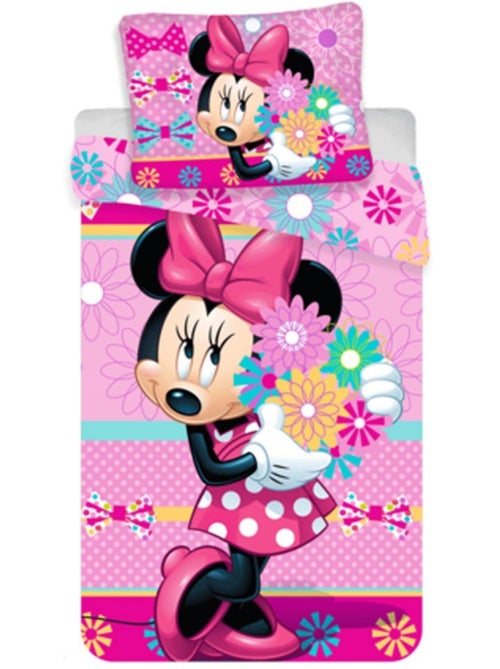 Housse de Couette Minnie Fleurs 140x200 cm + taie - Parure coton enfant - Kiabi