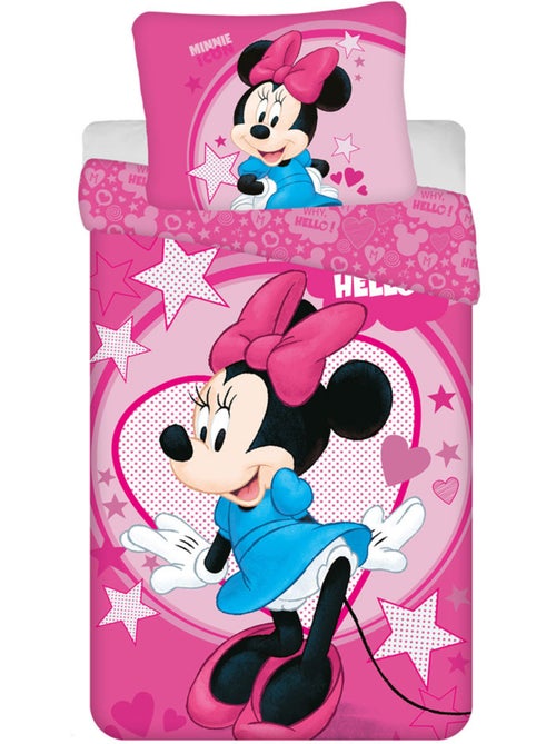 Housse de Couette Minnie Hello 140x00 cm + Taie d'oreiller - Parure de lit enfant - Kiabi