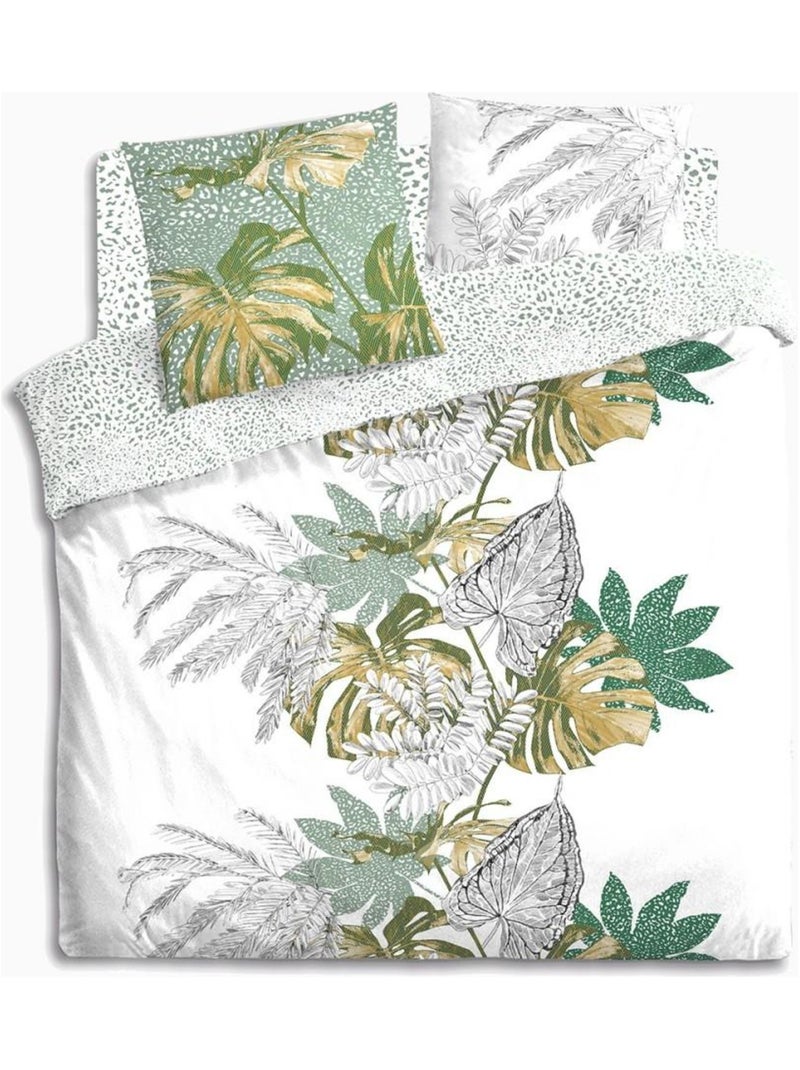 Housse de couette  Monstera + taie(s) 100% coton 57 fils Blanc - Kiabi
