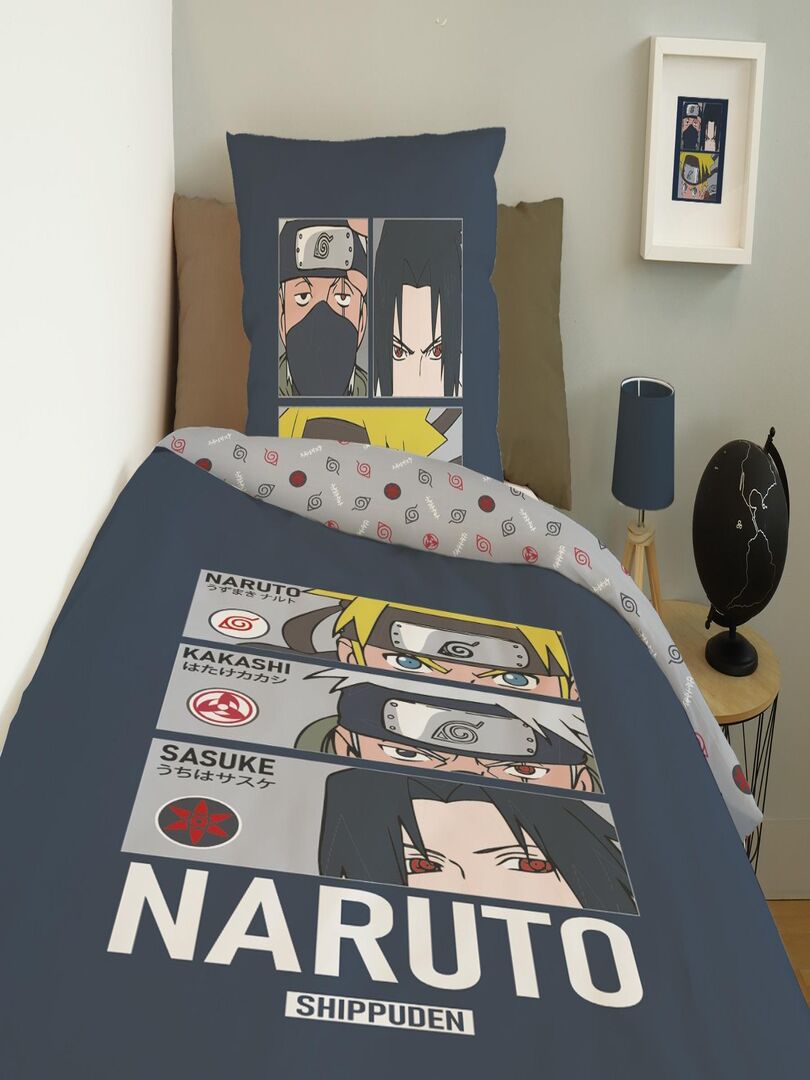 MODE EN WEB Housse de couette Naruto Shippuden Naruto & Sasuke 140x200 cm -  100% Coton - Ecru/Gris
