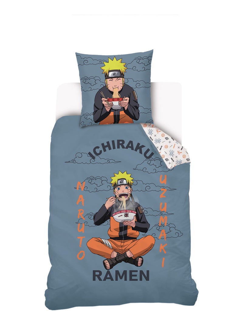 Housse de couette Naruto Ramen 140x200 cm - 100% Coton - Bleu Bleu - Kiabi