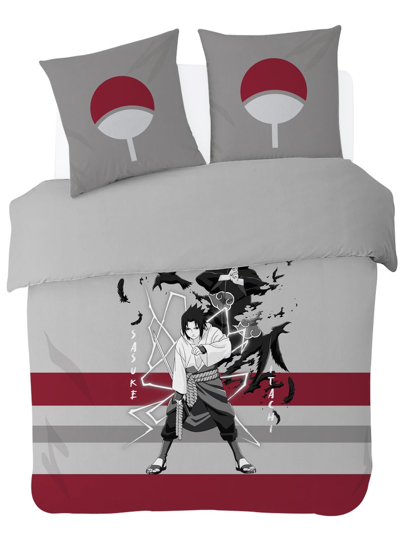 Housse de couette Naruto Sasuke & Itachi 200x200 cm - 100% Coton - Gris/Rouge Gris - Kiabi