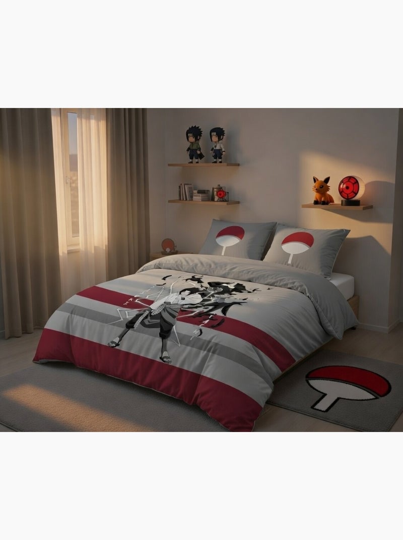 Housse de couette Naruto Sasuke & Itachi 220x240 cm - 100% Coton - Gris/Rouge Gris - Kiabi