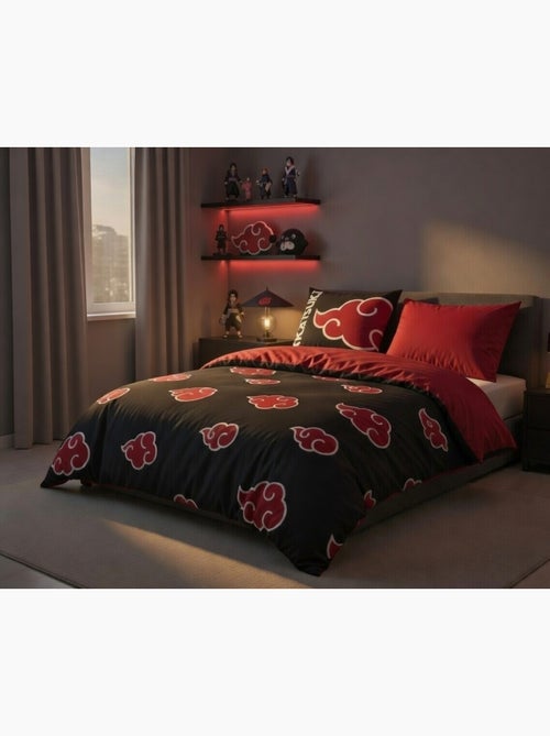 Housse de couette Naruto Shippuden Akatsuki 200x200 cm - 100% Coton - Noir - Kiabi