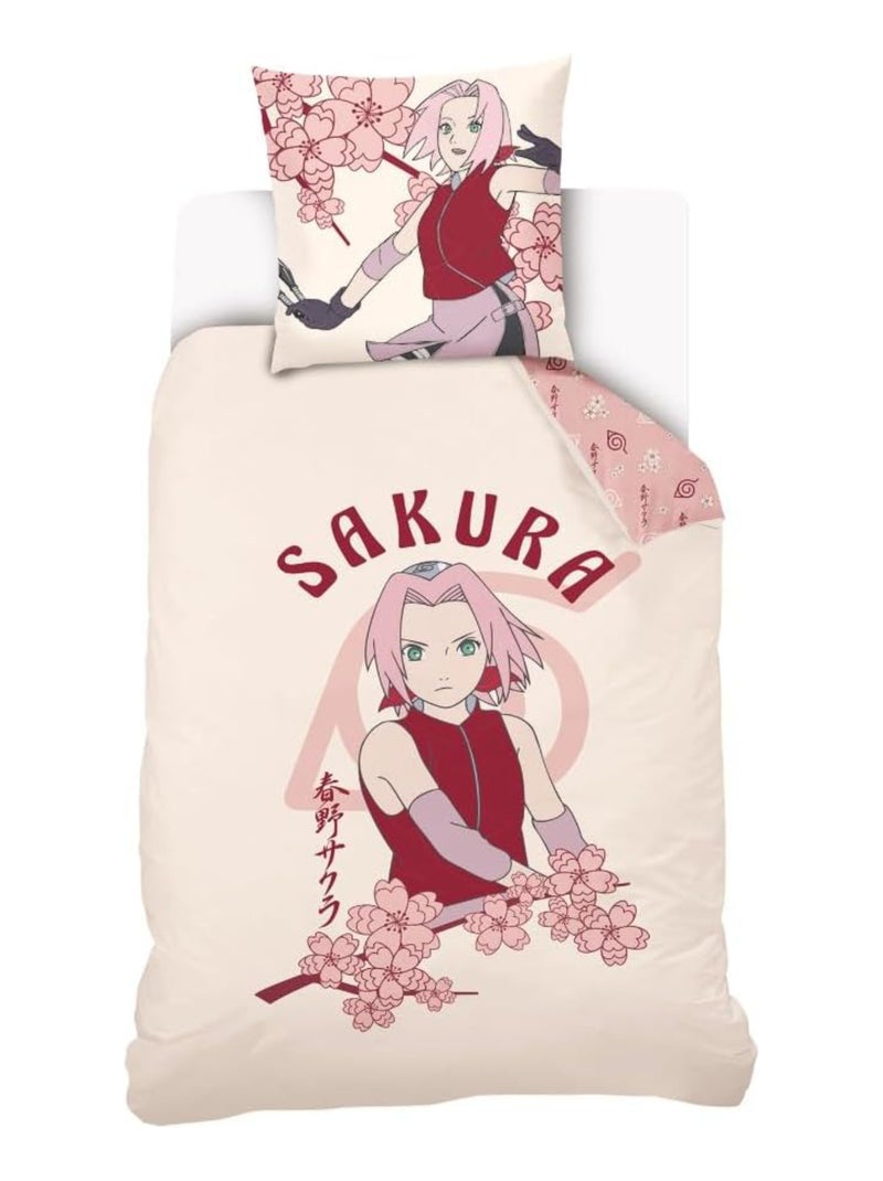 Housse de couette Naruto Shippuden Sakura Haruno 140x200 cm - 100% Coton Ecru - Kiabi