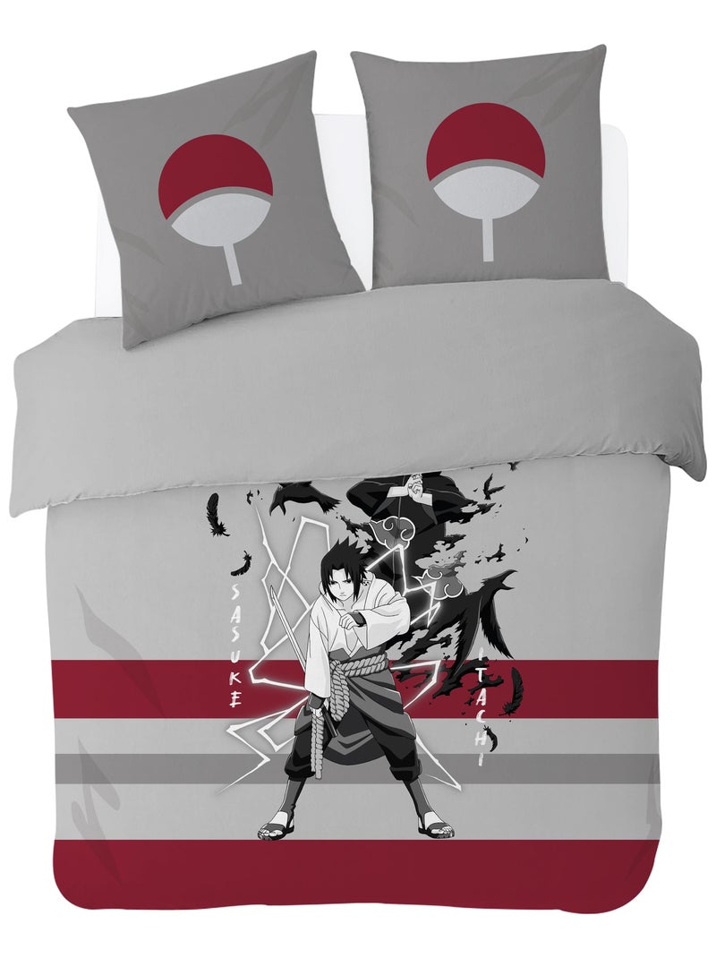 Housse de couette Naruto Shippuden Sasuke & Itachi 200x200 cm - 100% Coton Gris - Kiabi