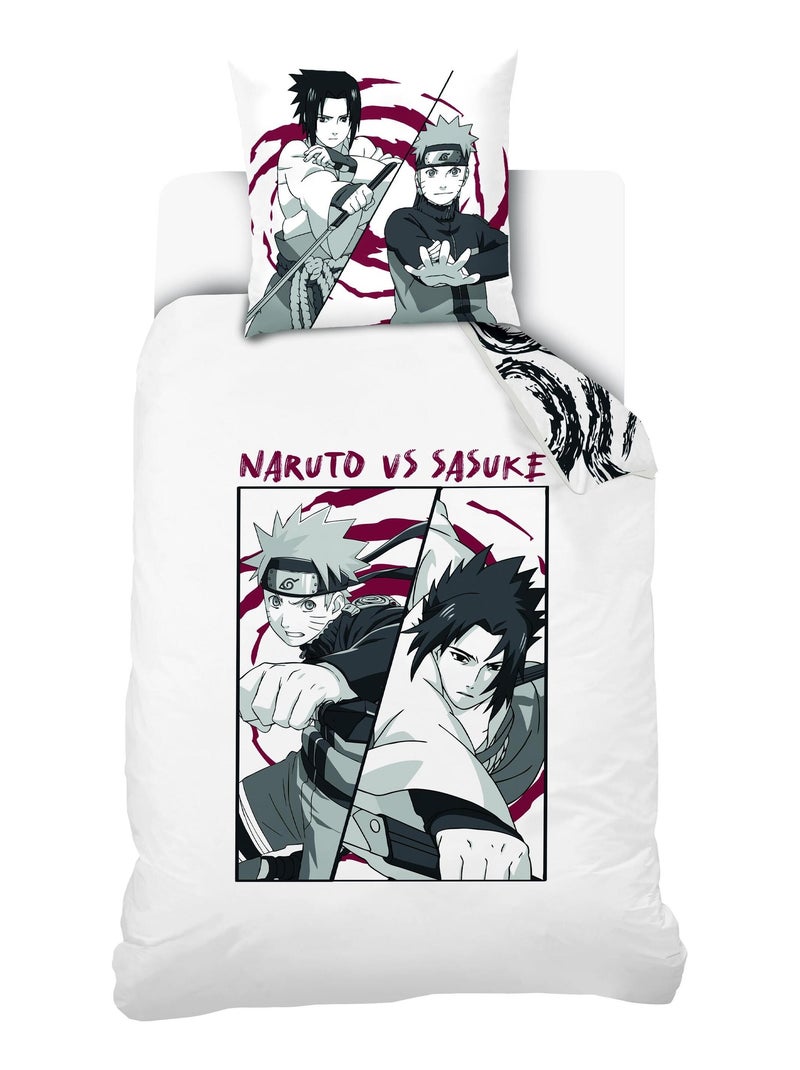 Housse de couette Naruto vs Sasuke 140x200 cm et taie d'oreiller - 100% Coton Blanc - Kiabi