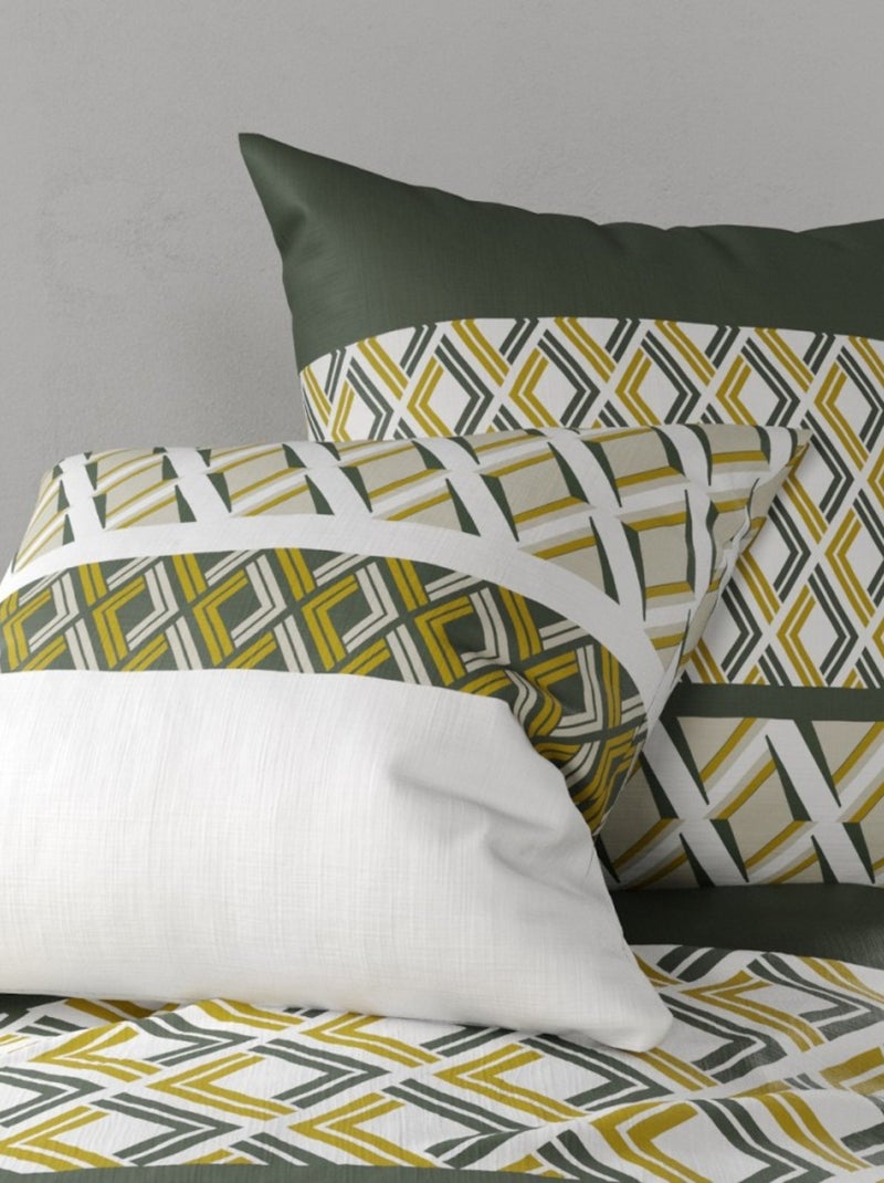 Housse de couette NAYAA + 2 taies coton 57 fils Vert - Kiabi