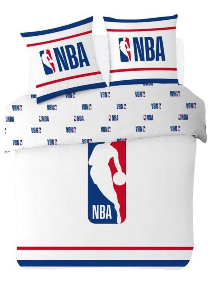 Housse de couette NBA logo 200x200 cm et 2 taies d'oreiller - 100% Coton Blanc - Kiabi