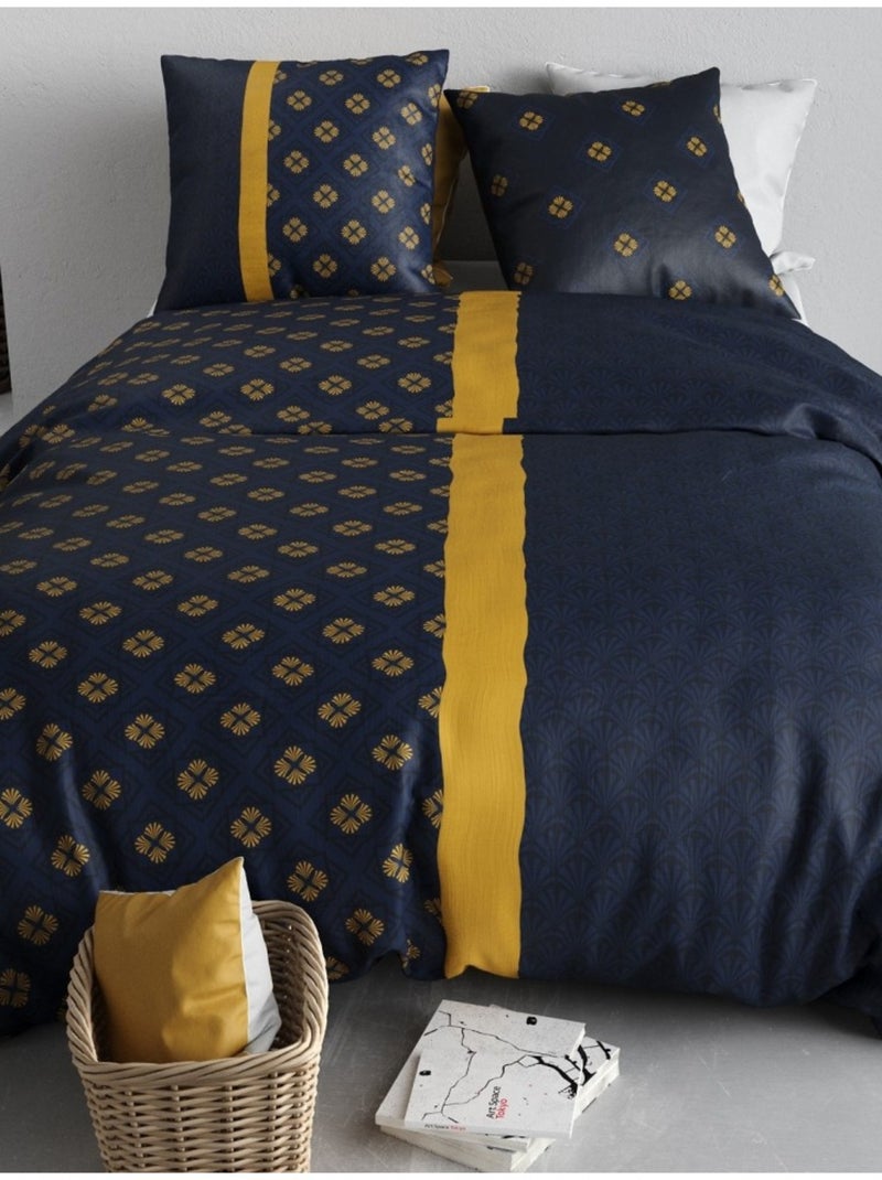 Housse de couette NIL + 2 taies coton 57 fils Bleu - Kiabi