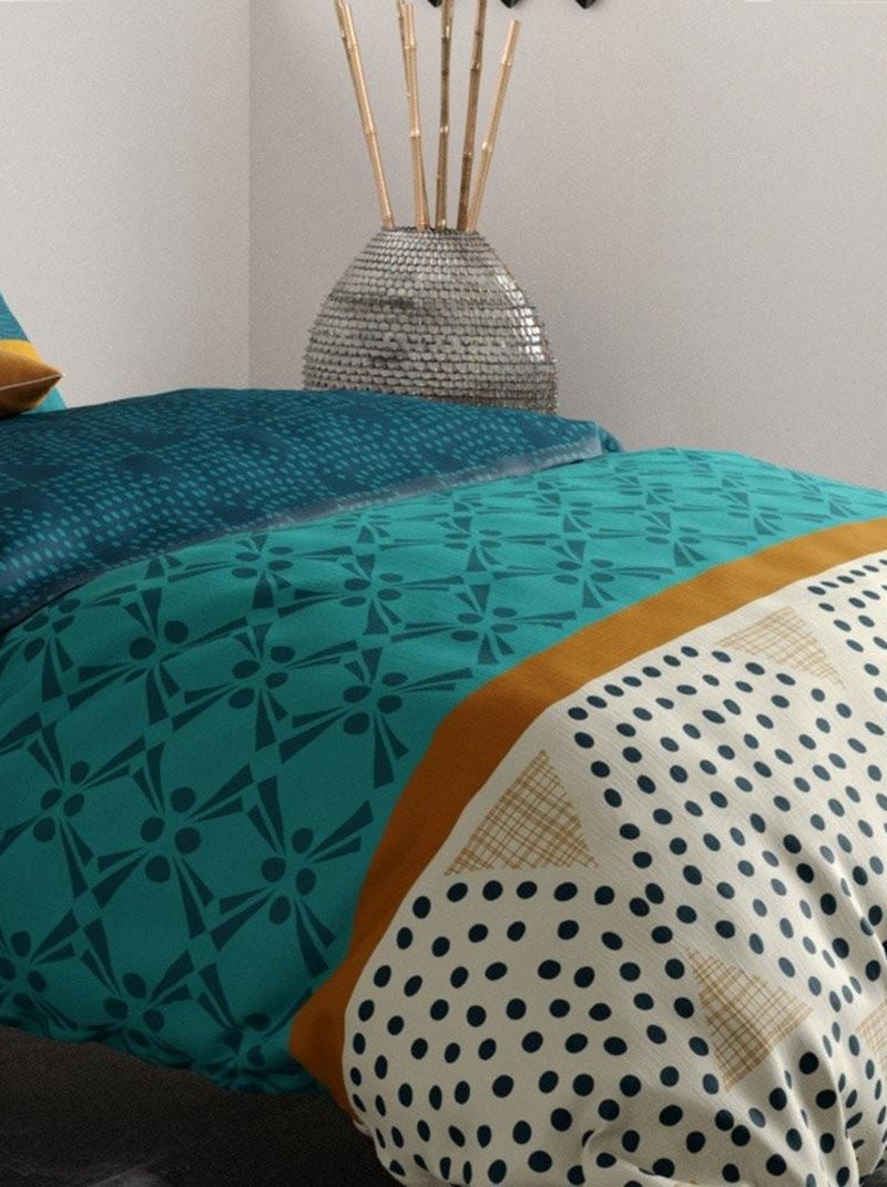 Housse de couette  Oda + taie(s) coton 57 fils Bleu - Kiabi