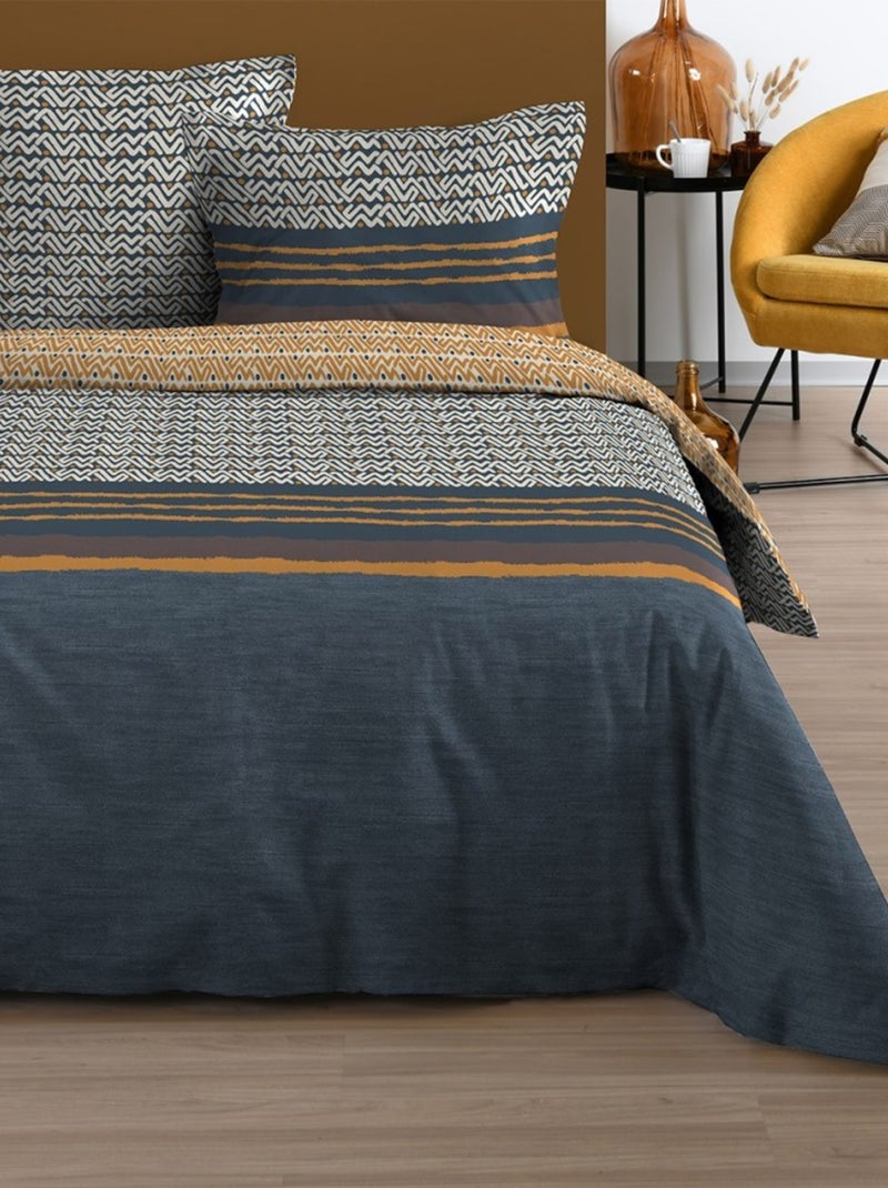 Housse de couette  Omega pétrole + taie(s) coton 57 fils Bleu - Kiabi