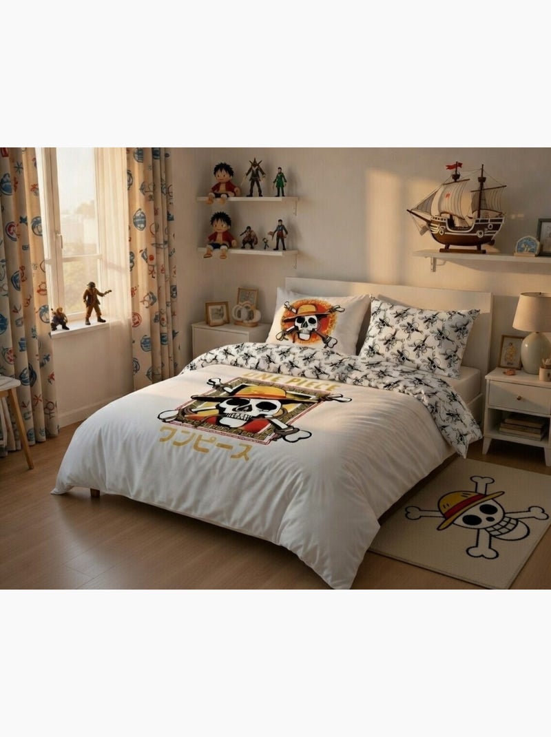 Housse de couette One Piece logo Luffy 2 personnes - 100% Coton Blanc - Kiabi