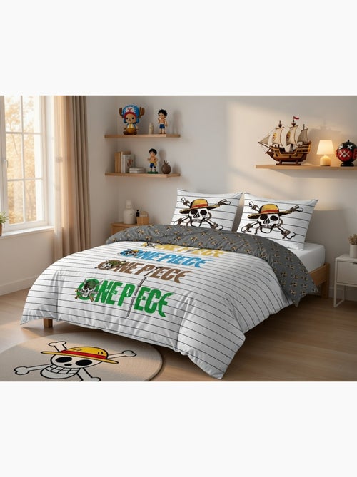 Housse de couette One Piece logo marinière 2 personnes - 100% Coton - Kiabi