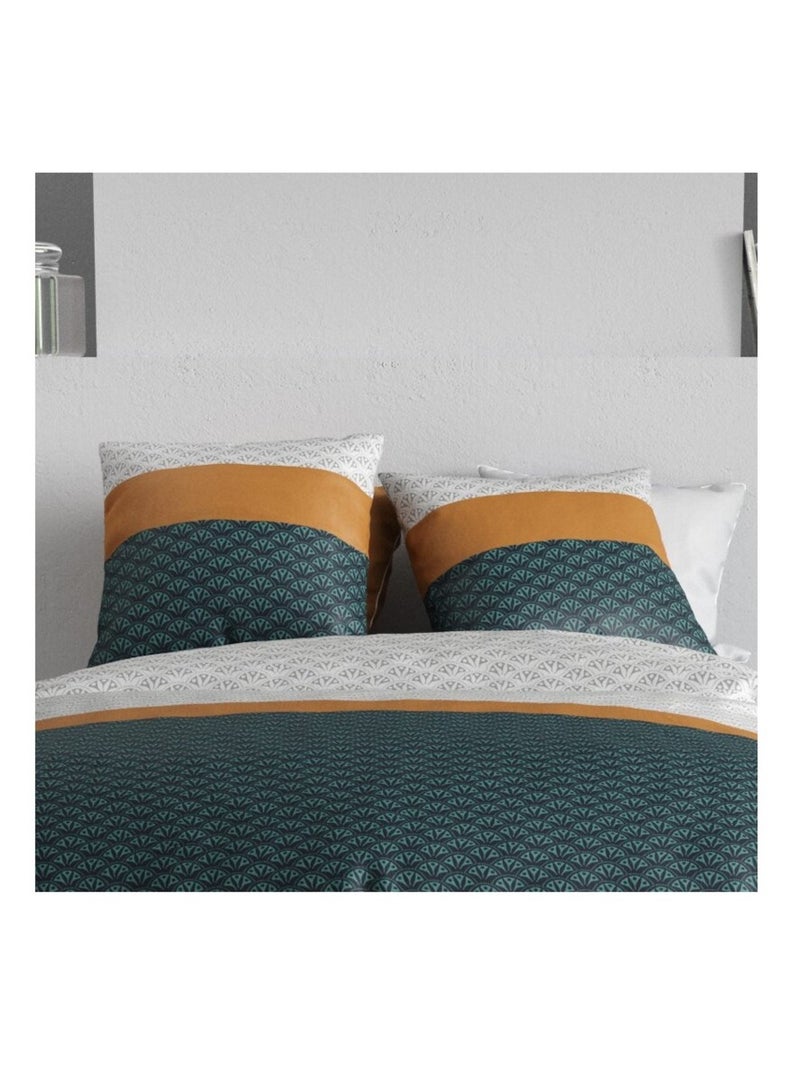 Housse de couette ORUS + 2 taies coton 57 fils Vert - Kiabi