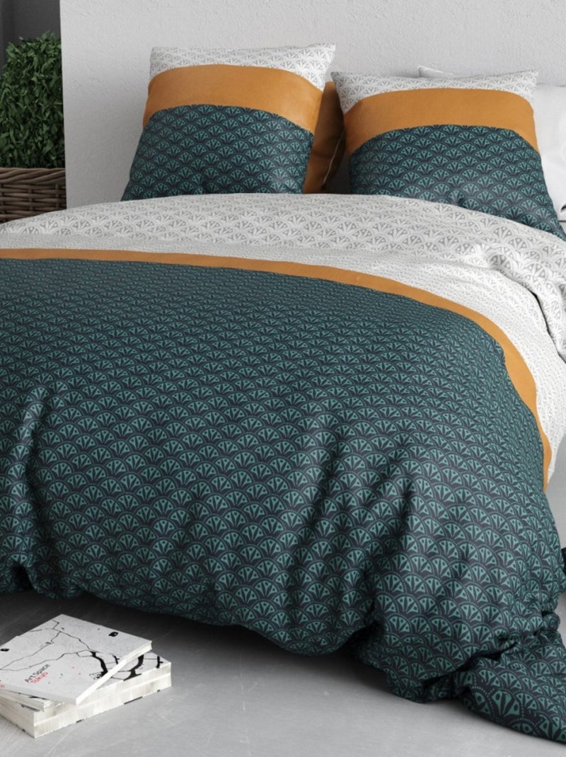 Housse de couette ORUS + 2 taies coton 57 fils Vert - Kiabi