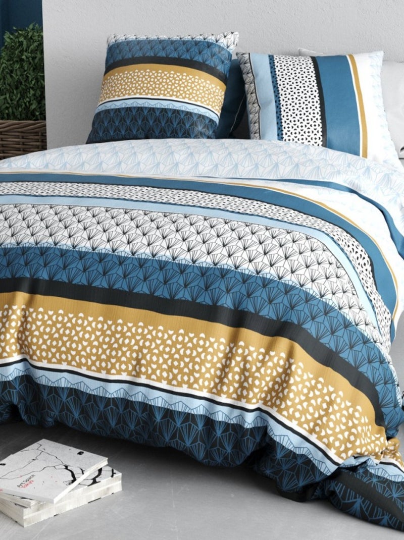 Housse de couette OSIS + 2 taies coton 57 fils Bleu - Kiabi