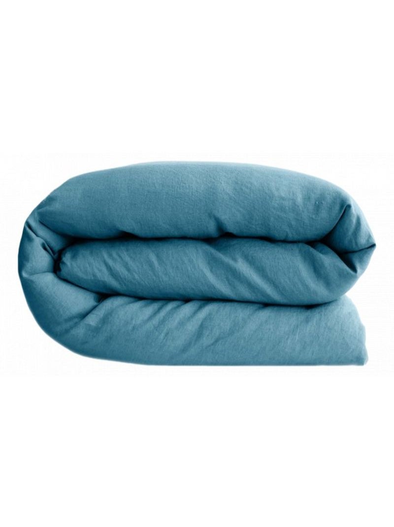Housse de couette Palace 100% coton teint lavé Vent du sud - Palace Topaze - Housse de couette 140 x Turquoise - Kiabi