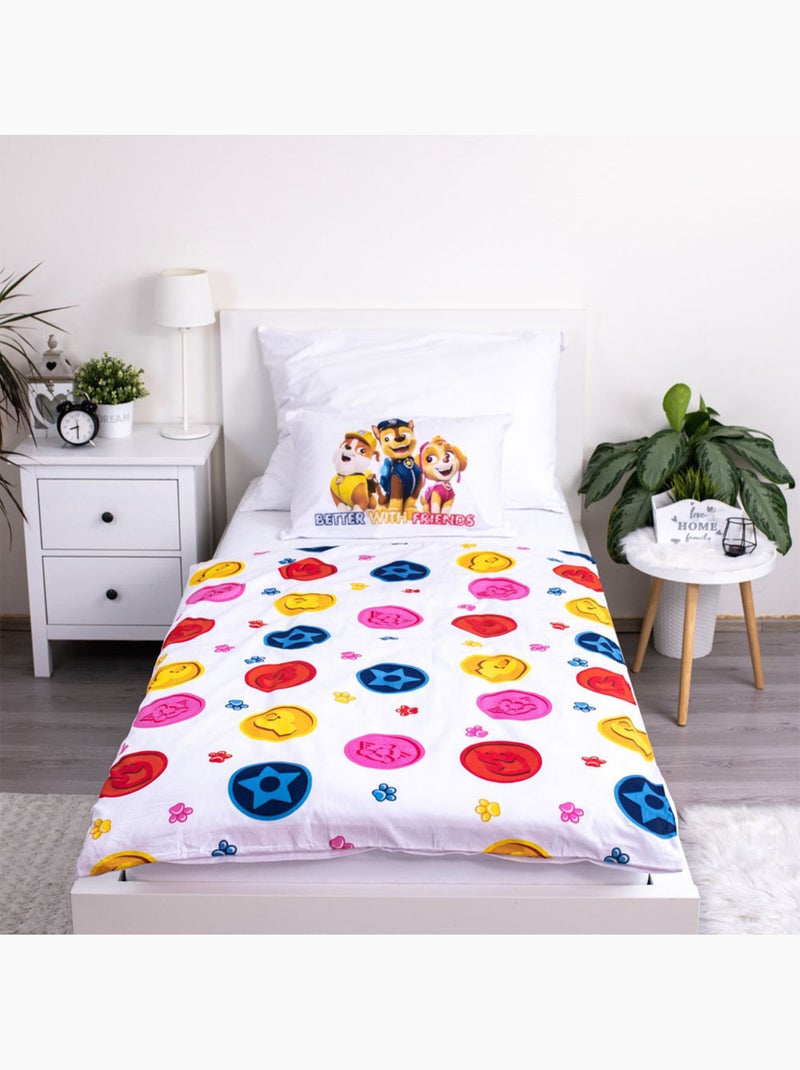 Housse de Couette Pat Patrouille Teamwork 100x135 cm + Taie - 100% Coton Blanc / Bleu / Rouge - Kiabi