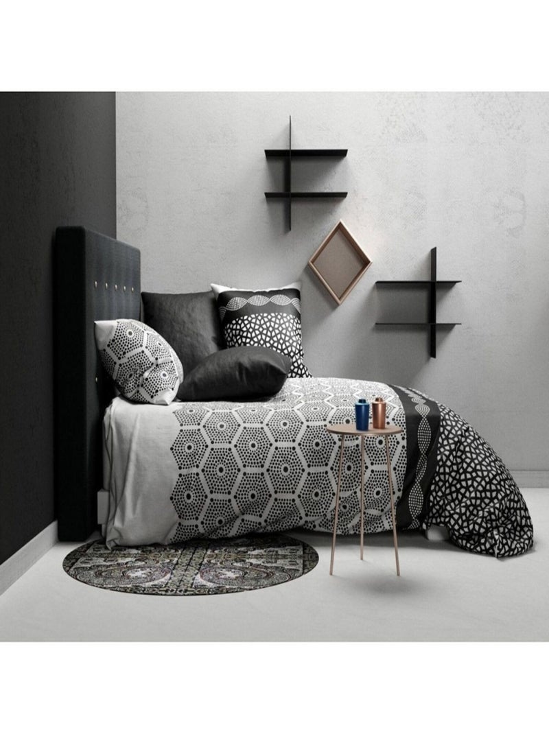 Housse de couette  Pavage + 2 taies 100% coton 57 fils Noir - Kiabi