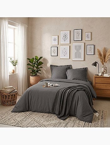 Housse de couette percale 240 x 260 cm percalines anthracite