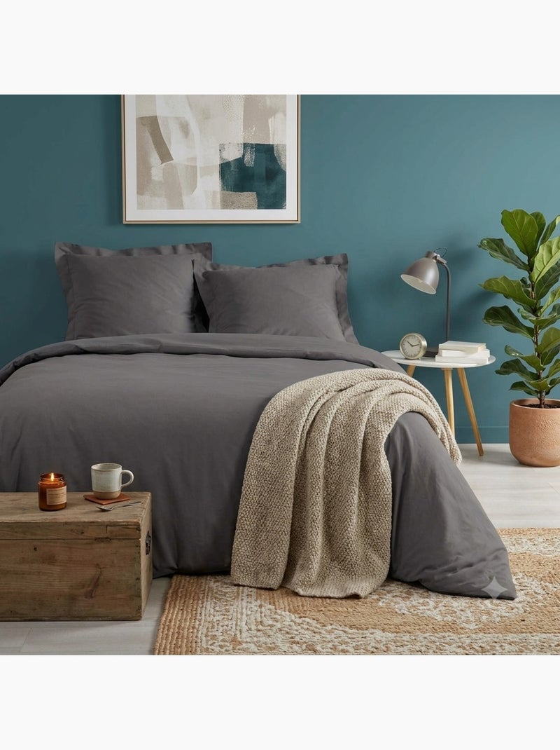 Housse de couette percale 240 x 260 cm percalines anthracite Noir Gris anthracite - Kiabi