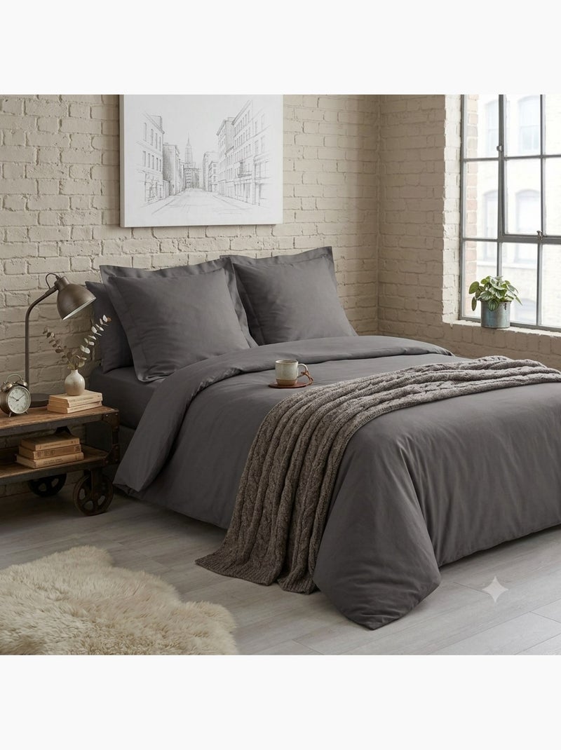 Housse de couette percale 240 x 260 cm percalines anthracite Noir Gris anthracite - Kiabi