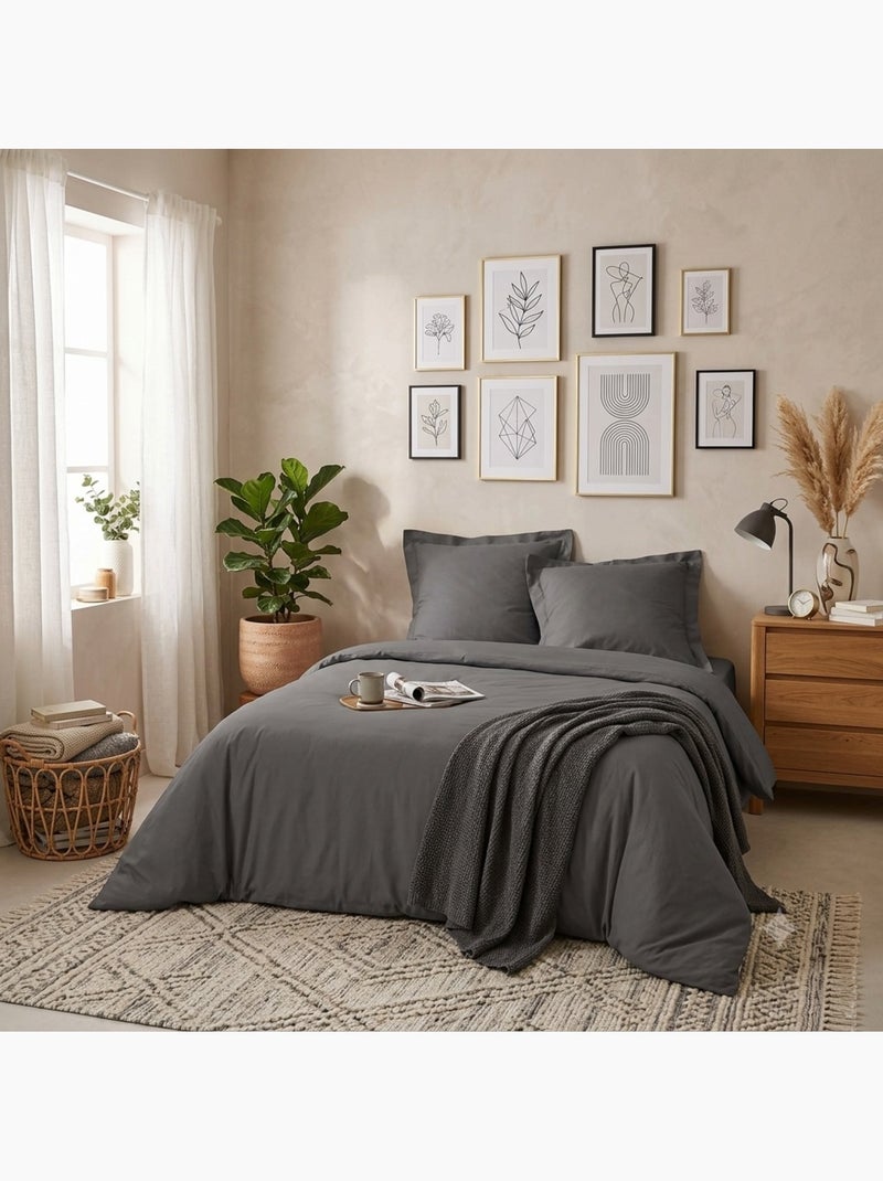 Housse de couette percale 240 x 260 cm percalines anthracite Noir Gris anthracite - Kiabi