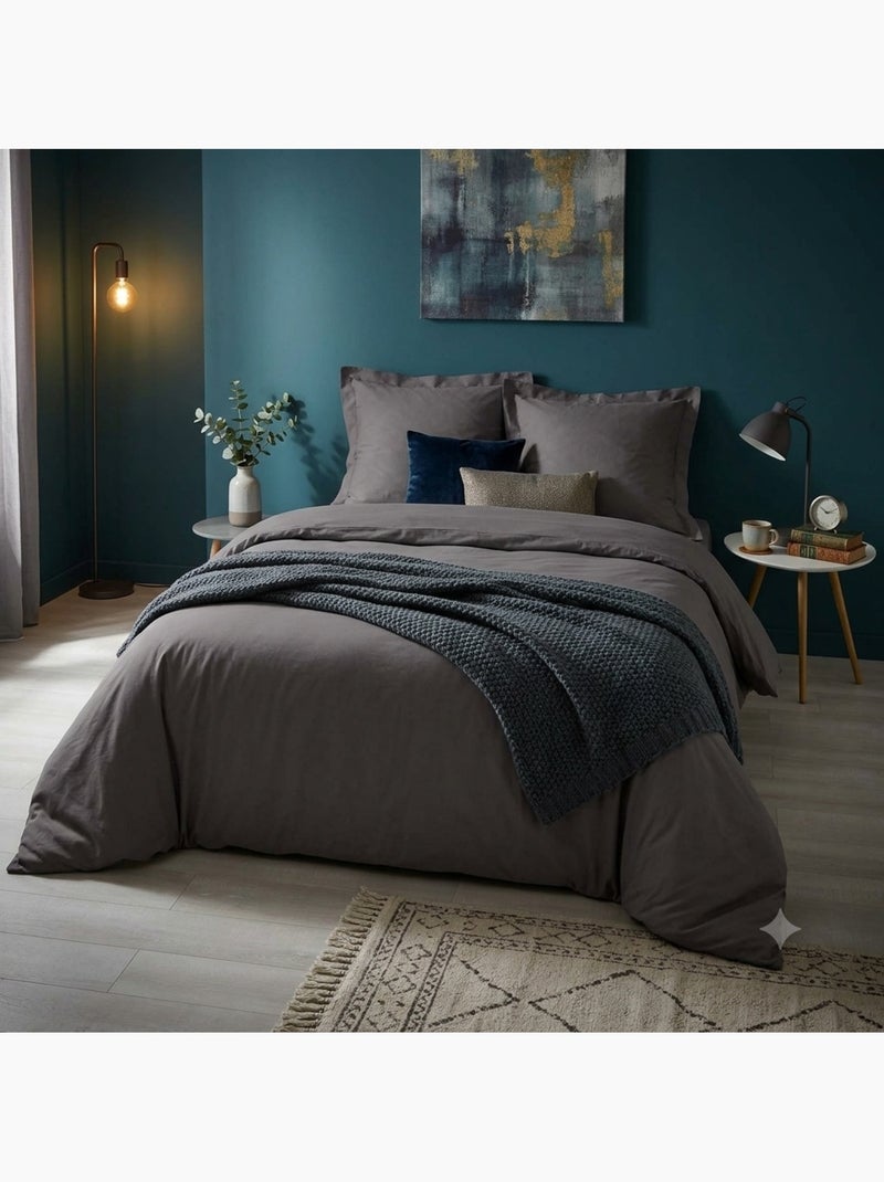 Housse de couette percale 240 x 260 cm percalines anthracite Noir Gris anthracite - Kiabi