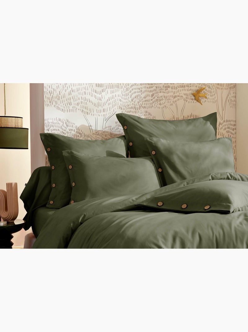 Housse de Couette Percale de Coton 120 Fils Unie PERRINE Vert romarin - Kiabi