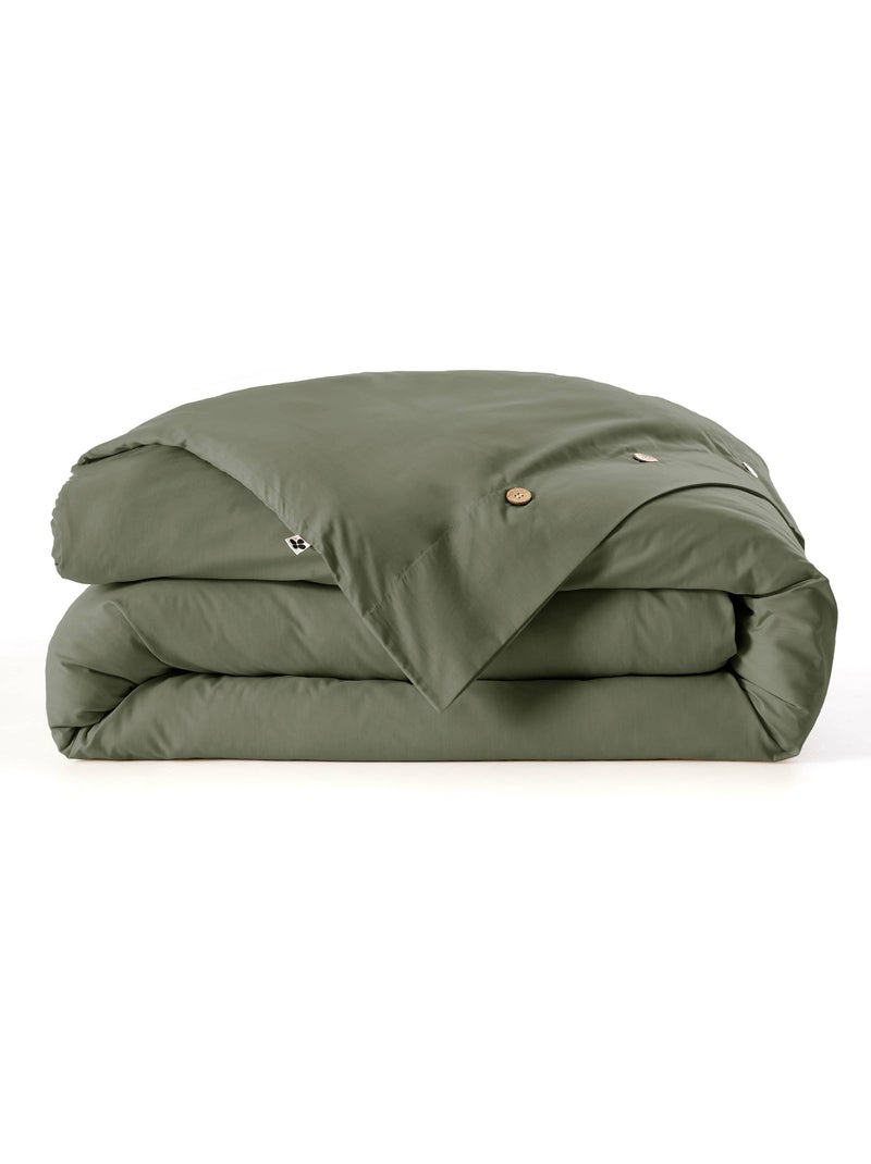 Housse de Couette Percale de Coton 120 Fils Unie PERRINE Vert romarin - Kiabi