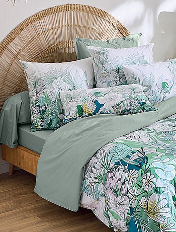 Housse de couette percale de coton feuillage exotique