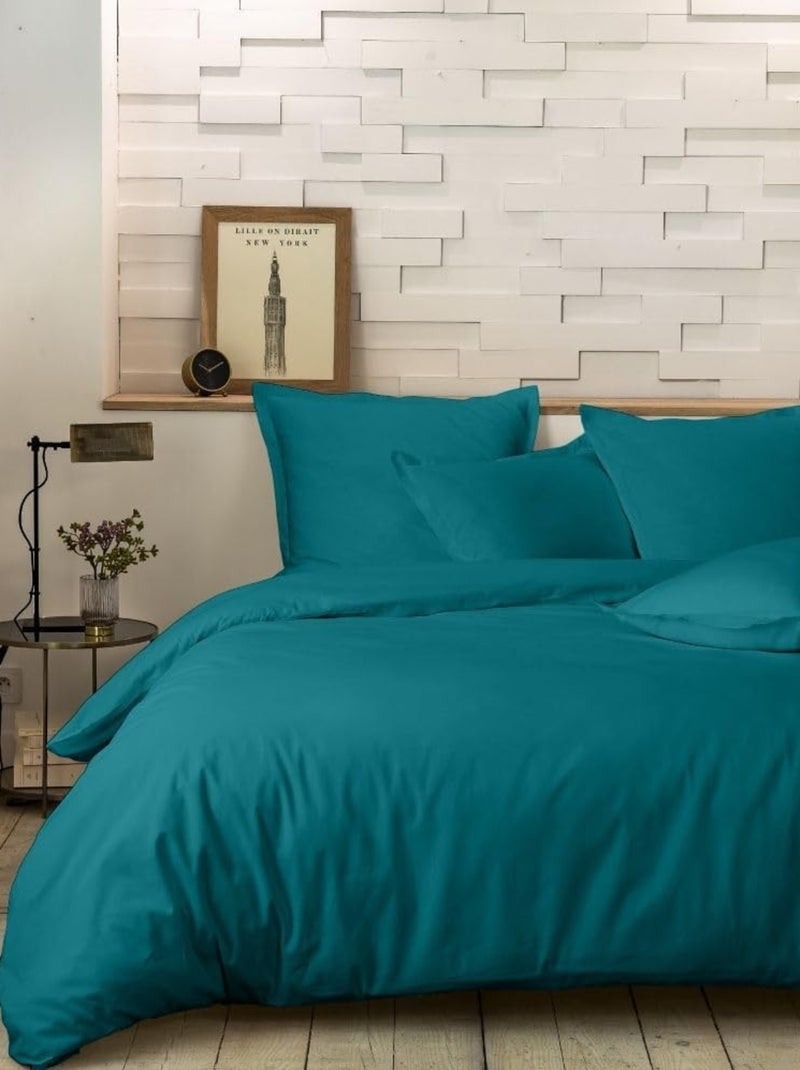 Housse de couette – Percale de coton lavé Bleu canard - Kiabi