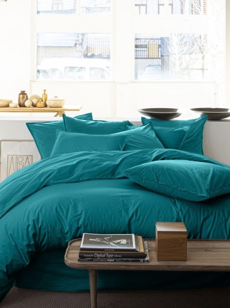 Housse de couette – Percale de coton lavé Bleu canard - Kiabi