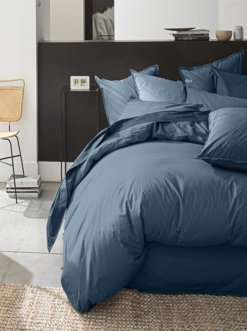 Housse de couette – Percale de coton lavé Bleu foncé - Kiabi