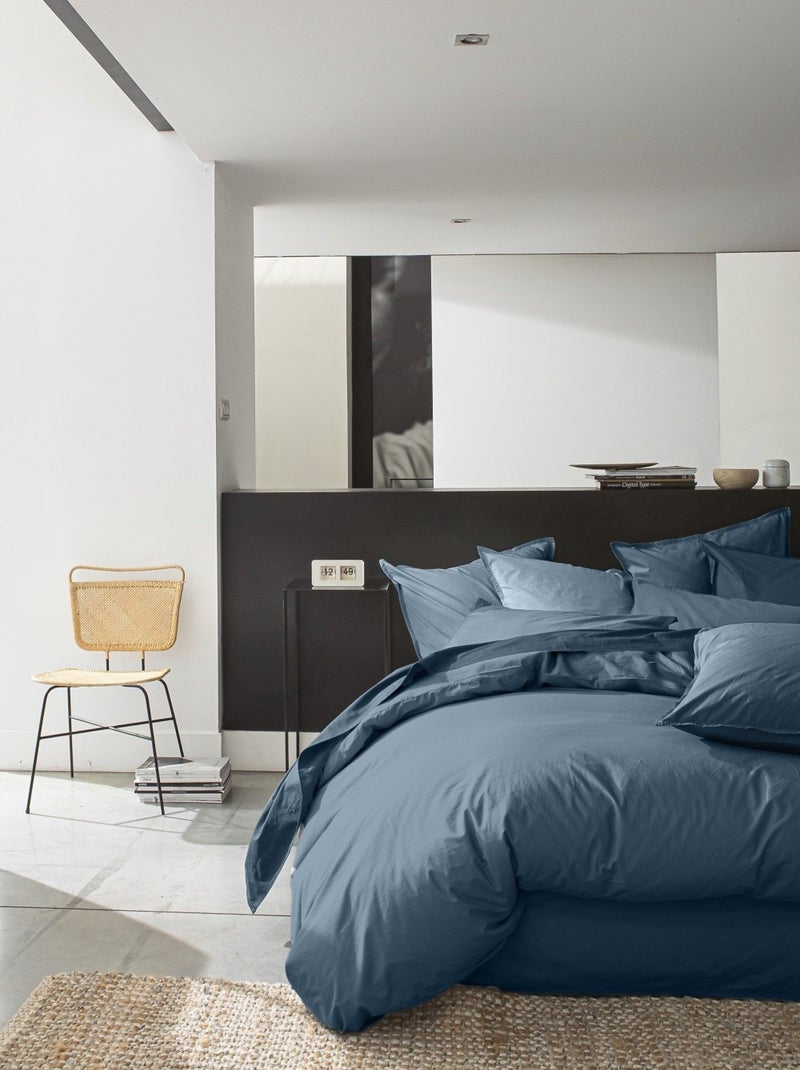 Housse de couette – Percale de coton lavé Bleu foncé - Kiabi